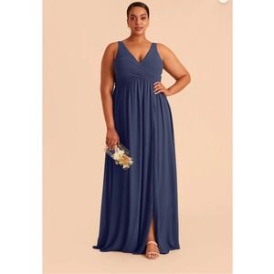 Birdy Grey Women Laurie Dress XXL Blue Chiffon V-Neck Pleated Empire Waist‎ Maxi